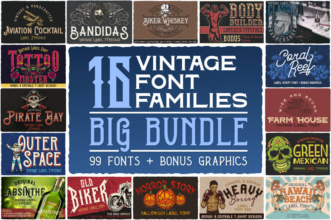 Mighty Deals - The Vintage Font Families Bundle - Epic Bundle