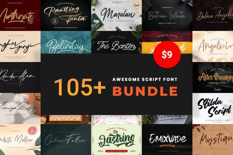 105+ Professional Fonts with Extended License Bundle